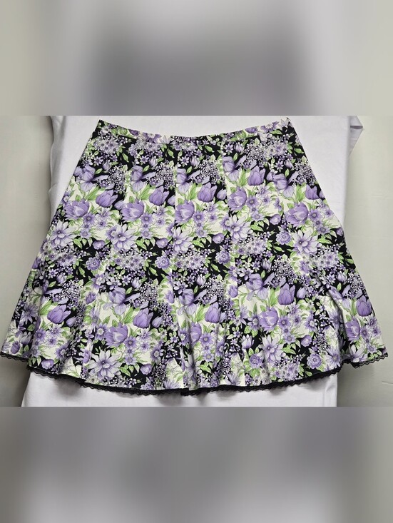 Dress Barn Dresses & Skirts - Dressbarn Woman 22 A Line Skirt Black Purple Floral Cotton Spandex